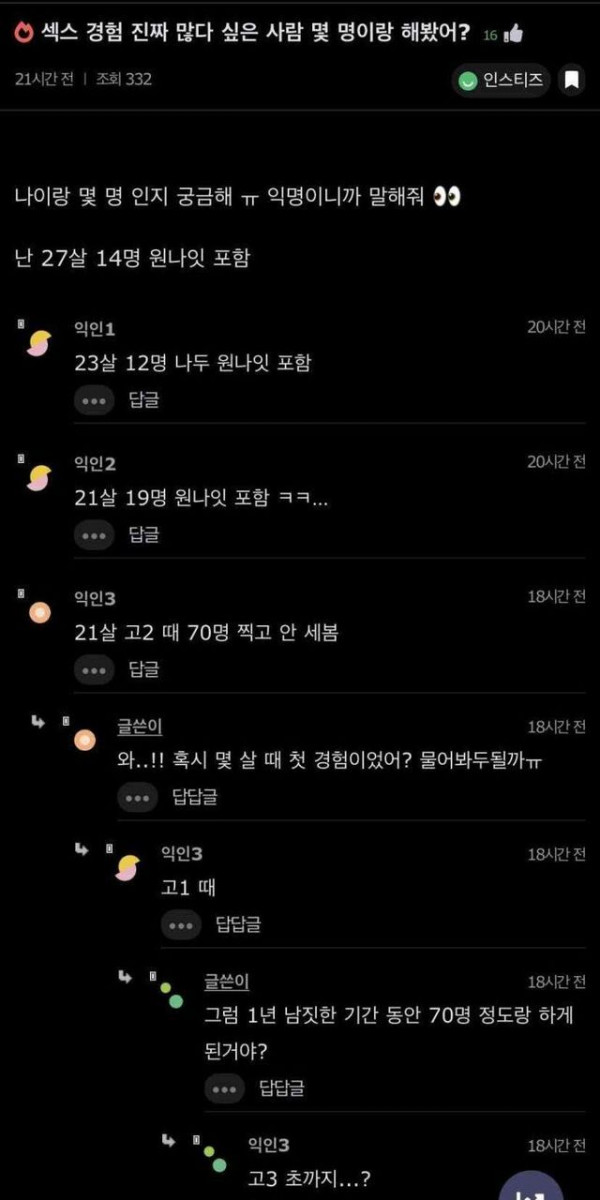 여초 커뮤 섹스 상대 통계